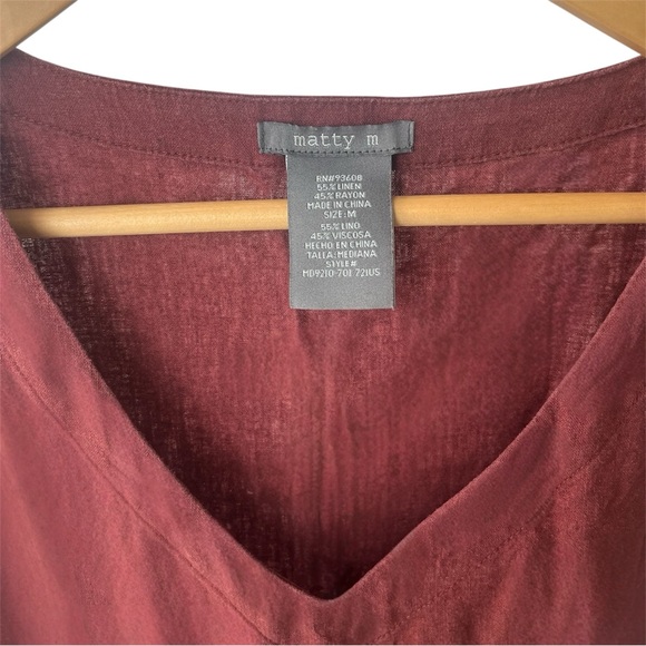 Matty M Burgundy Linen Tiered Mini Dress - Picture 4 of 4